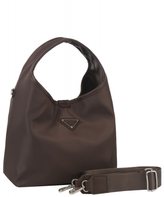 Nylon Triangle Plaque Shoulder Bag MEV-0015 STONE